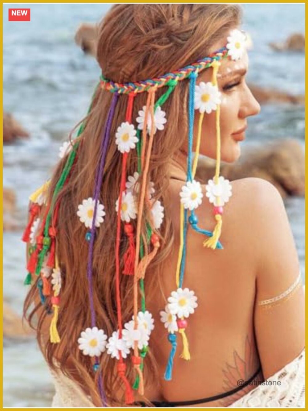 Handcrafted Boho Daisy Flower Headband Hippie Festival Hair Accessory